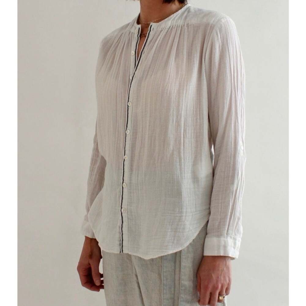 Paid De Calais 6860 Japanese Designer Minamalist Snap Button Swiss Dot Blouse M